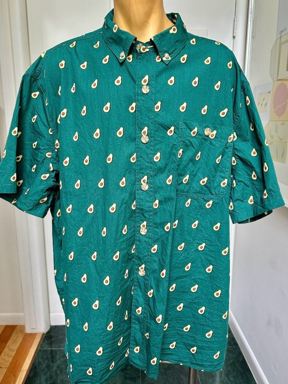 DULUTH TRADING CO MENS GREEN AVOCADO SHORT SLEEVE BUTTON FRONT SHIRT COTTON XXL